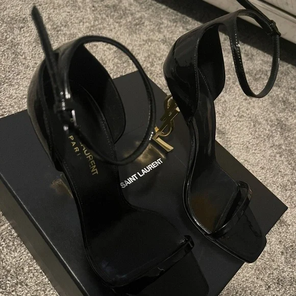 YVES SAINT LAURENT BLACK OPYUM 110 HEEL ANKLE STRAP IN PATENT LEATHER - Picture 8 of 16